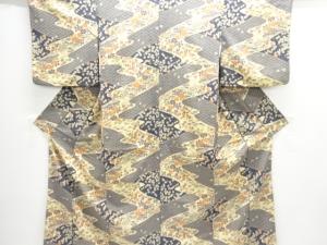 流水に草花模様小紋着物